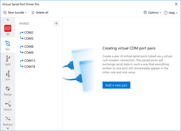 Split, pair and join serial ports